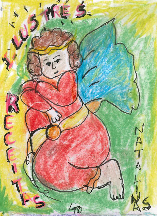Vinhetas anjo: caneta nanquim, marcador e giz pastel